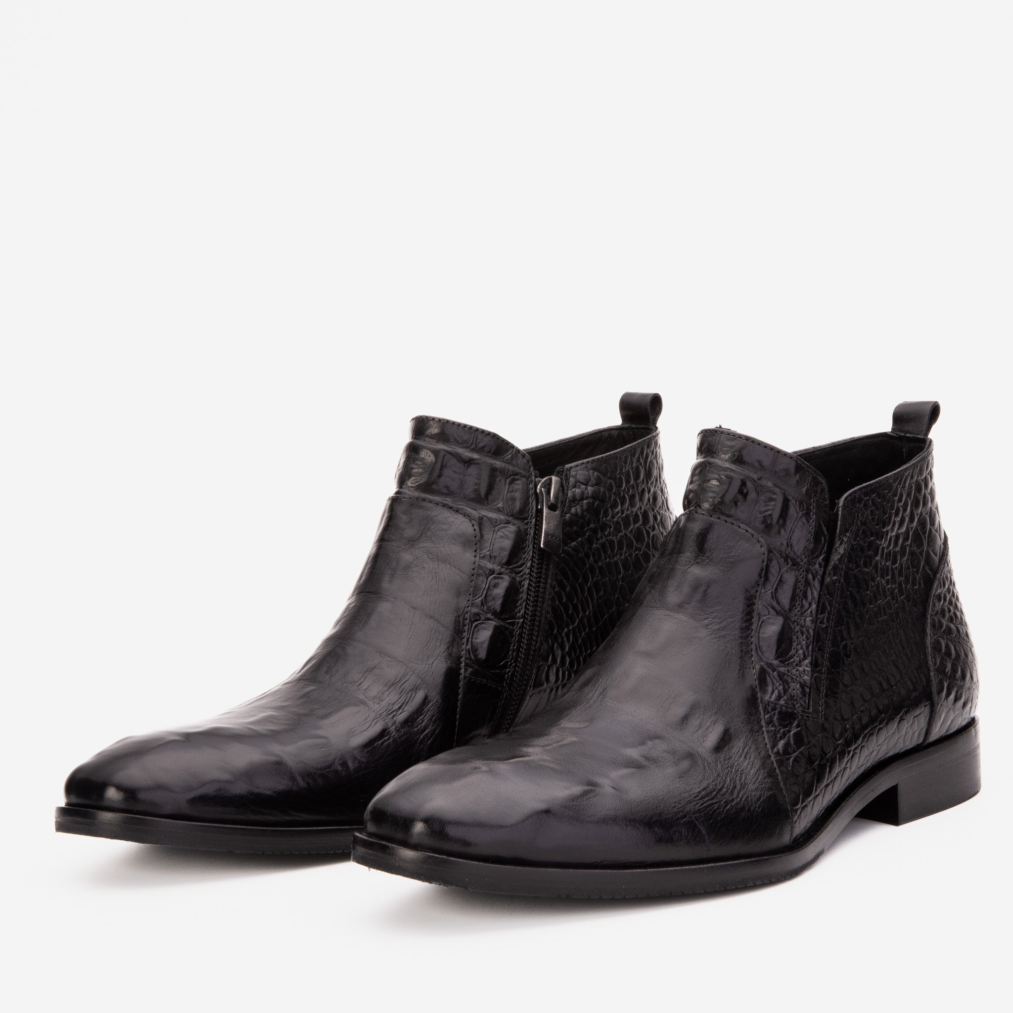 The Randor Black Crocodile Leather Side-Zip Dress Ankle Men Boot
