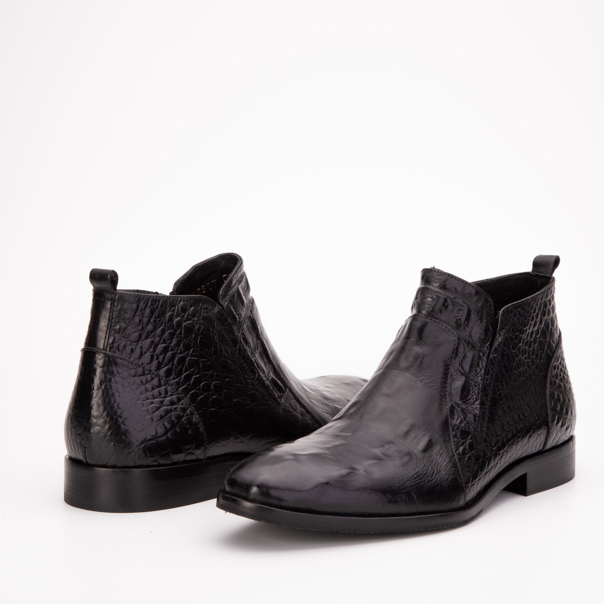 The Randor Black Crocodile Leather Side-Zip Dress Ankle Men Boot