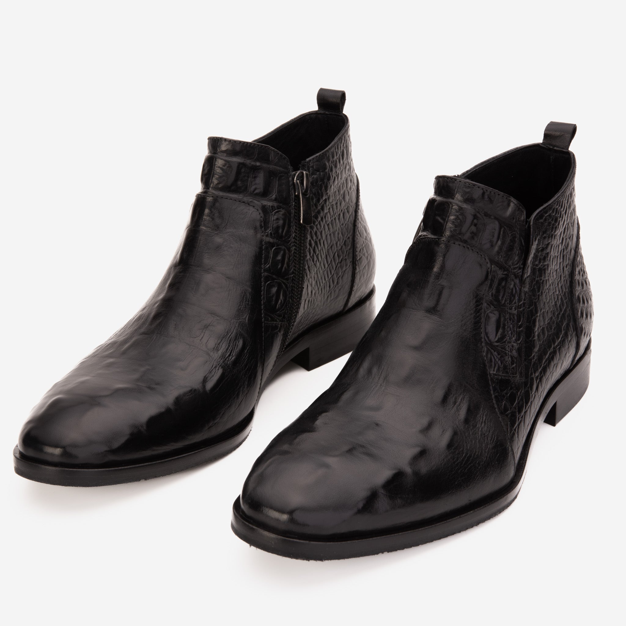 The Randor Black Crocodile Leather Side-Zip Dress Ankle Men Boot