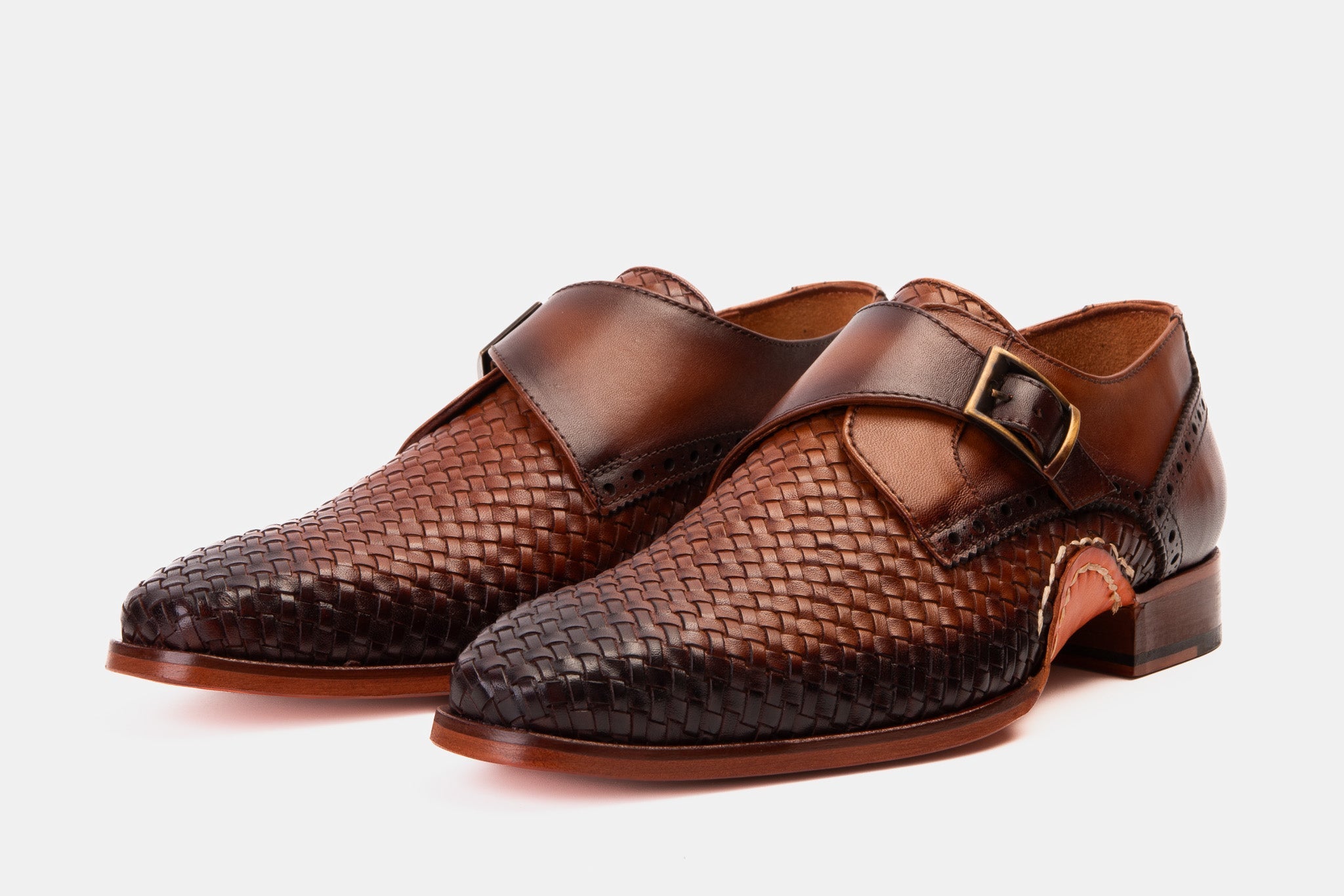 The Rolls Woven Tan Leather Single Monk Strap Handmade Men Shoe