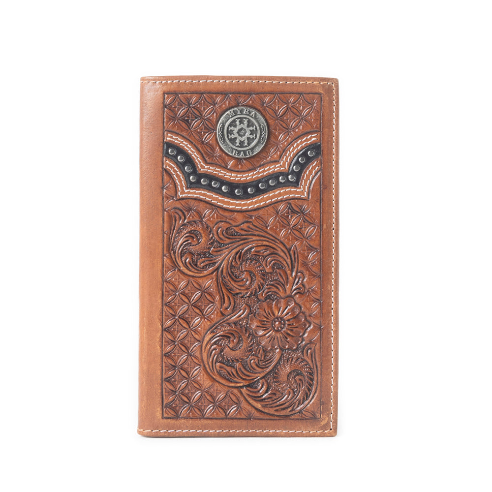 Crest Ridge Handtooled Leather Wallet in Copper Tan