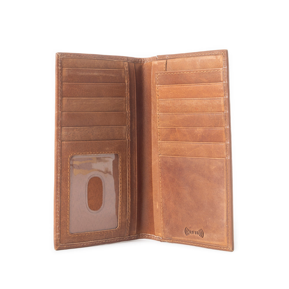Crest Ridge Handtooled Leather Wallet in Copper Tan