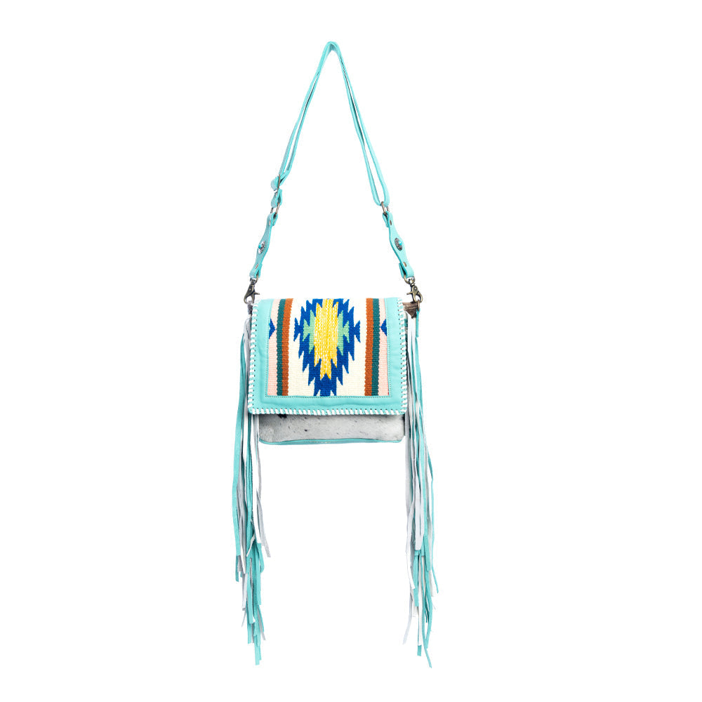 Zunia Leather & Hairon Bag in Turquoise
