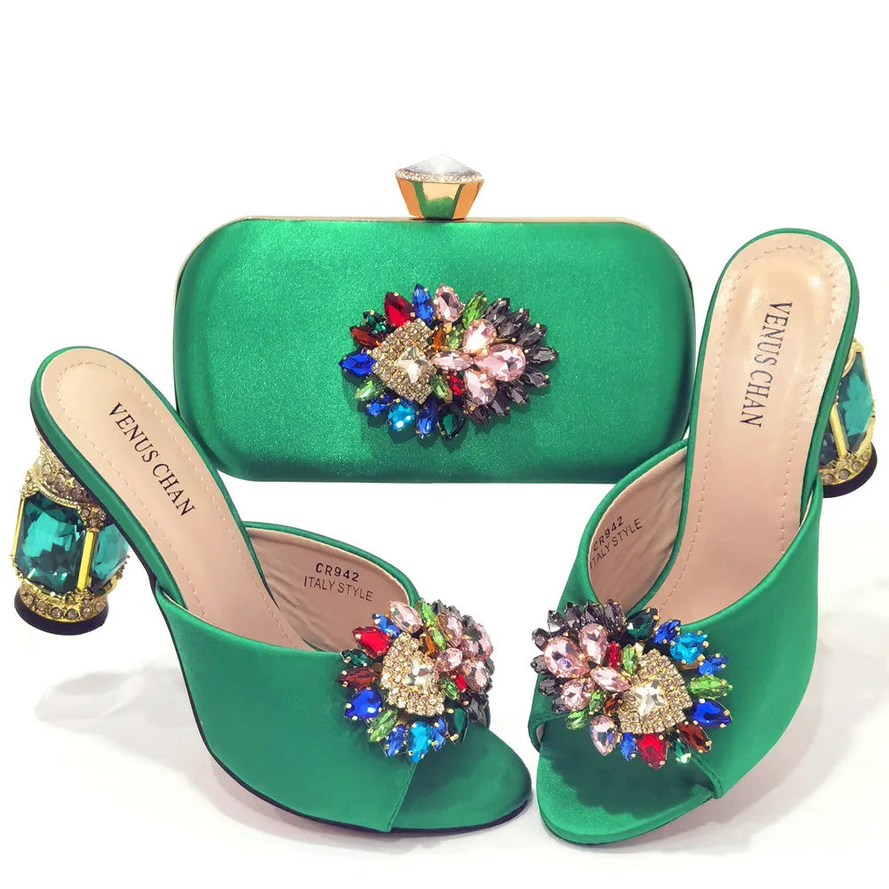 Edleess Fashion Bridal Italian blue Shoes And Bag Sets HSD135