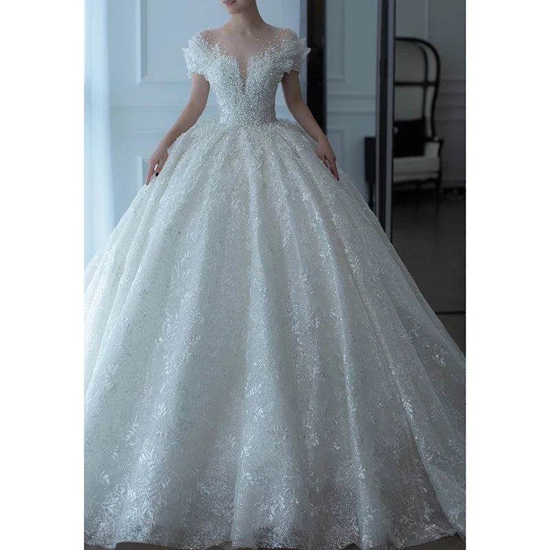 Luxury Princess Wedding Gown With Pearls EDW237