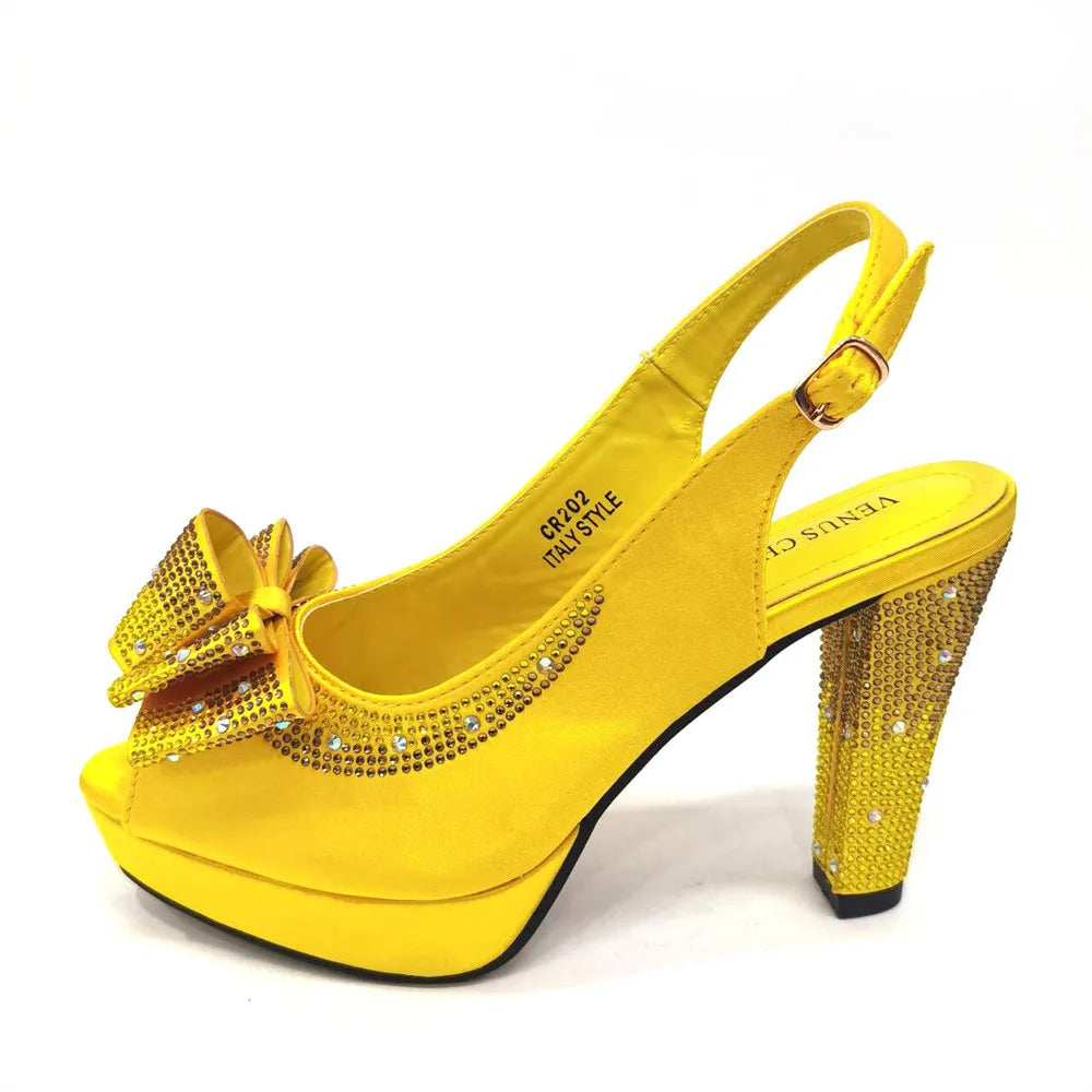 Edleess Fashion Bridal High Quality Thin Heels Ladies Shoes Matching Bag Set YT6543