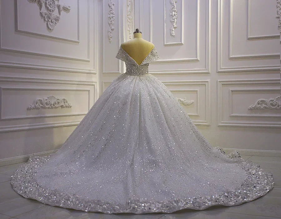 Luxurious Off-Shoulder Wedding Dress With Shiny Beads EDL178