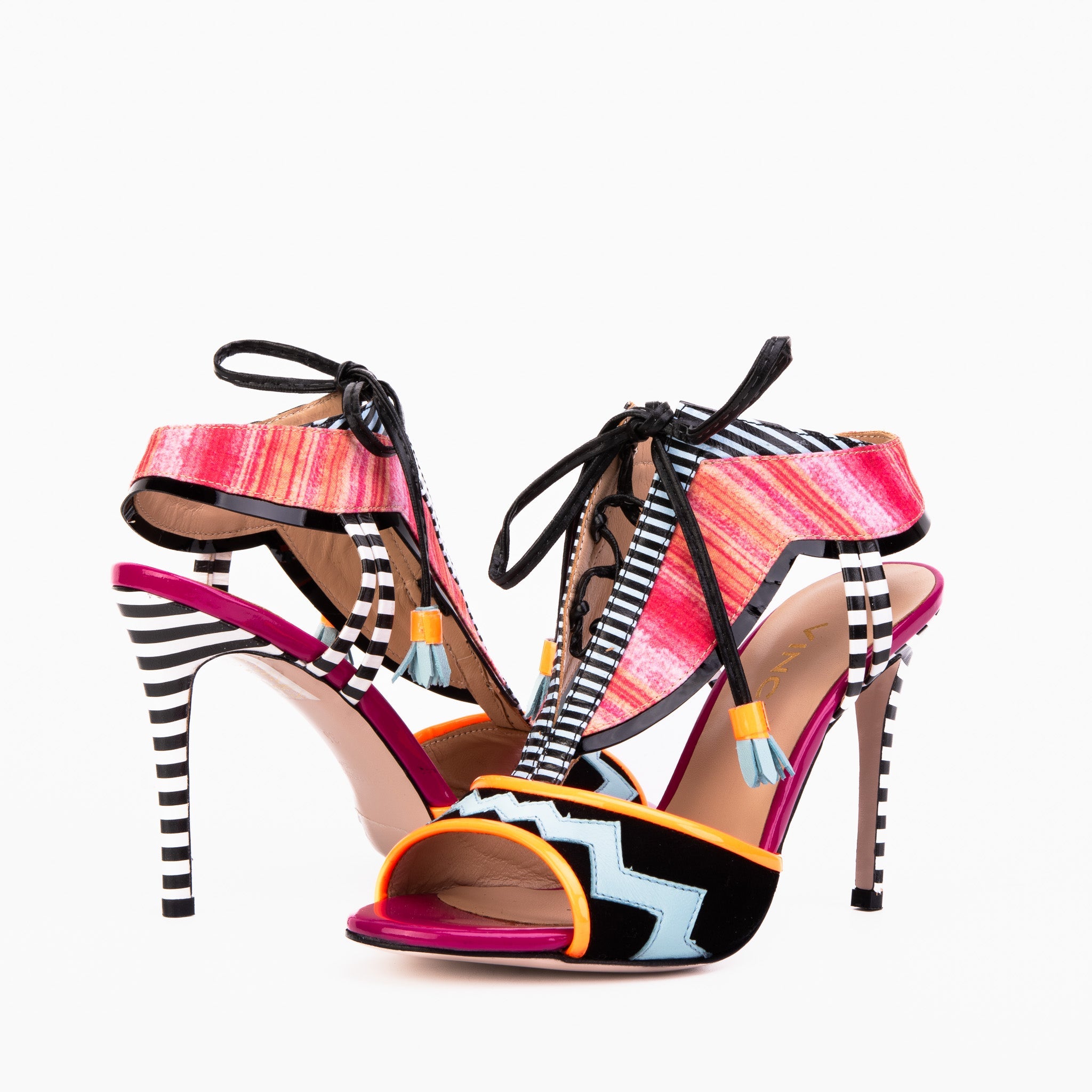The Santa Amaro Multicolor T-Strap Lace-Up Leather Women Sandal