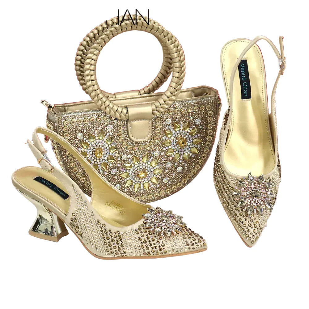 Edleess Fashion Bridal Italian Design Shoes And Bag Paired With Handmade Petal Clutches