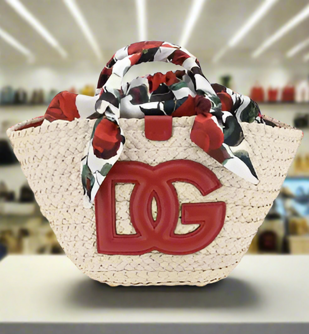 Dolce And Gabbana Raffia Handbag Floral Applique Raffia