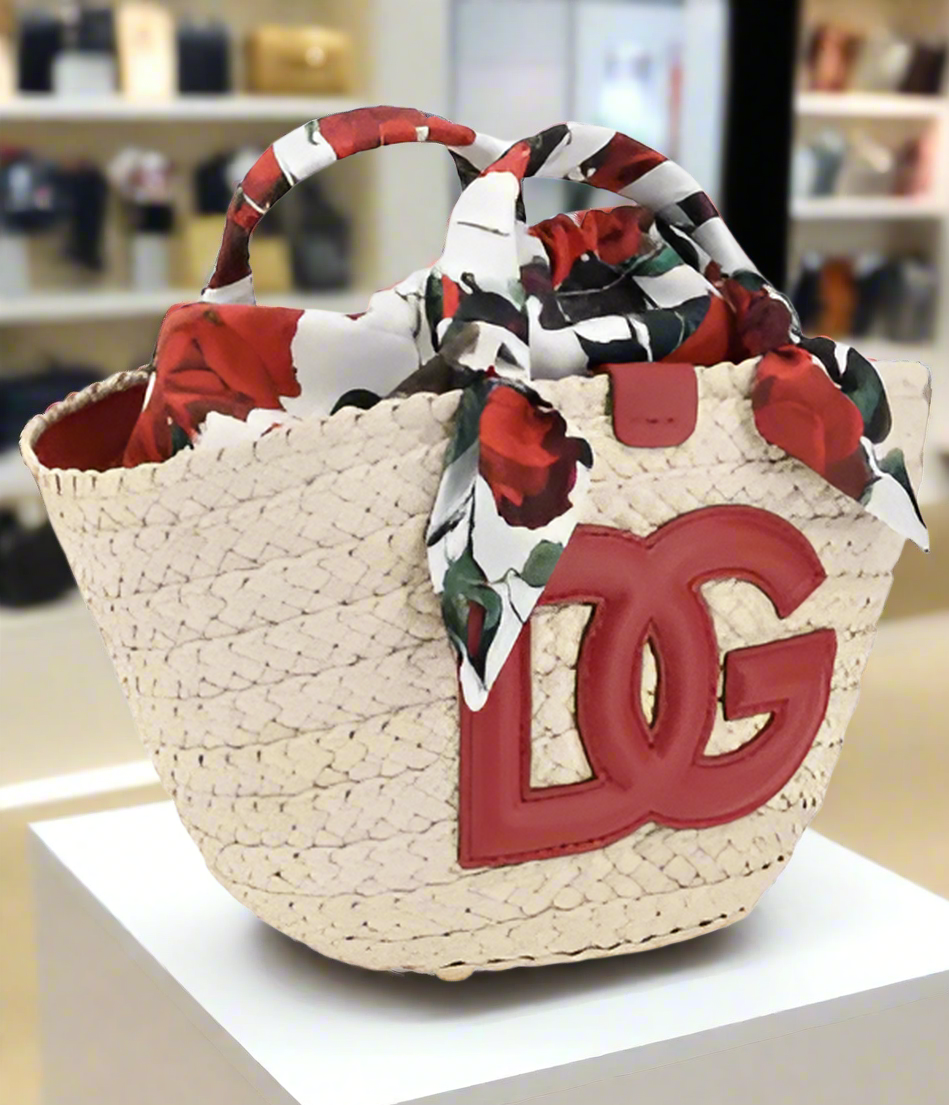 Dolce And Gabbana Raffia Handbag Floral Applique Raffia