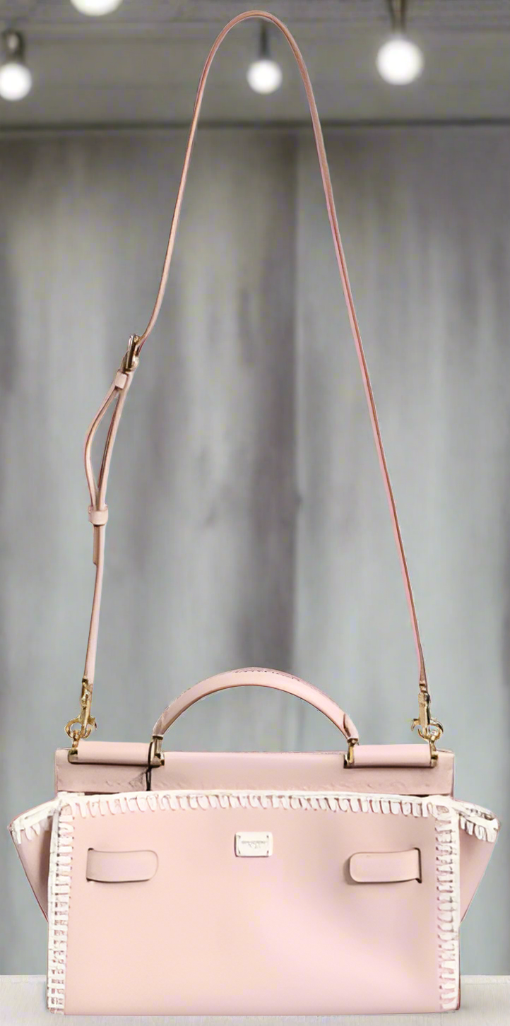 Dolce & Gabbana LIGHT PINK LOGO PLAQUE SOFT LEATHER STRAP CROSSBODY BAG