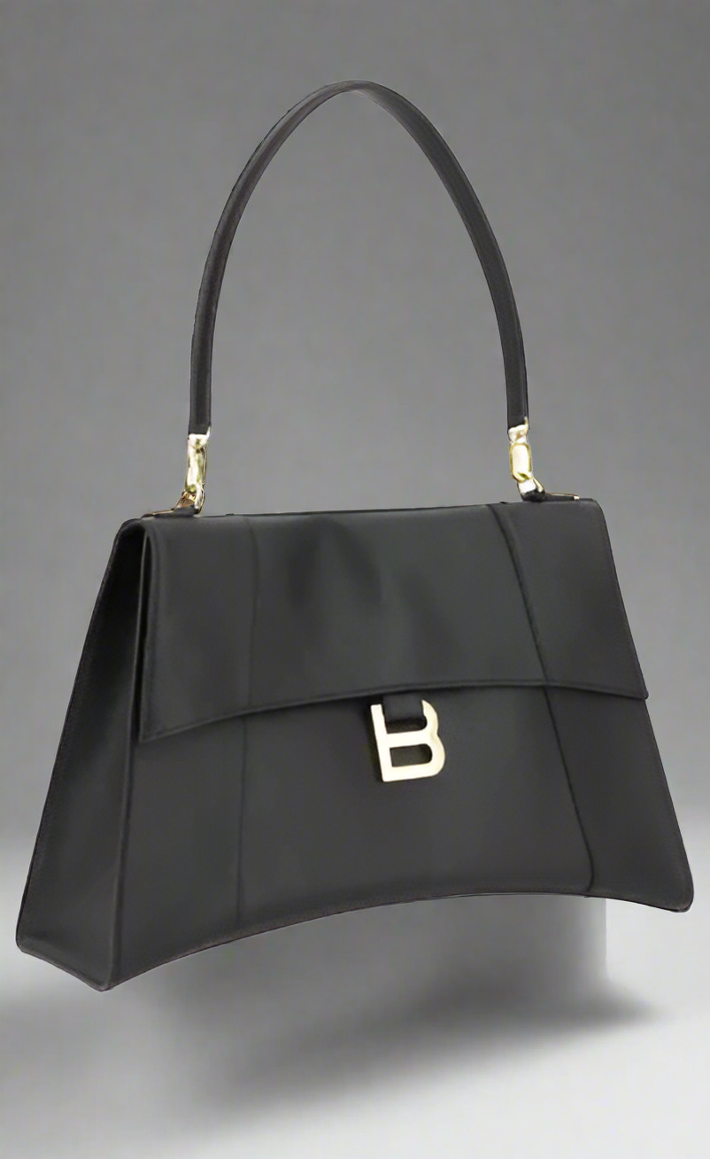 Balenciaga Hourglass Shoulder Bag Calfskin Leather Black