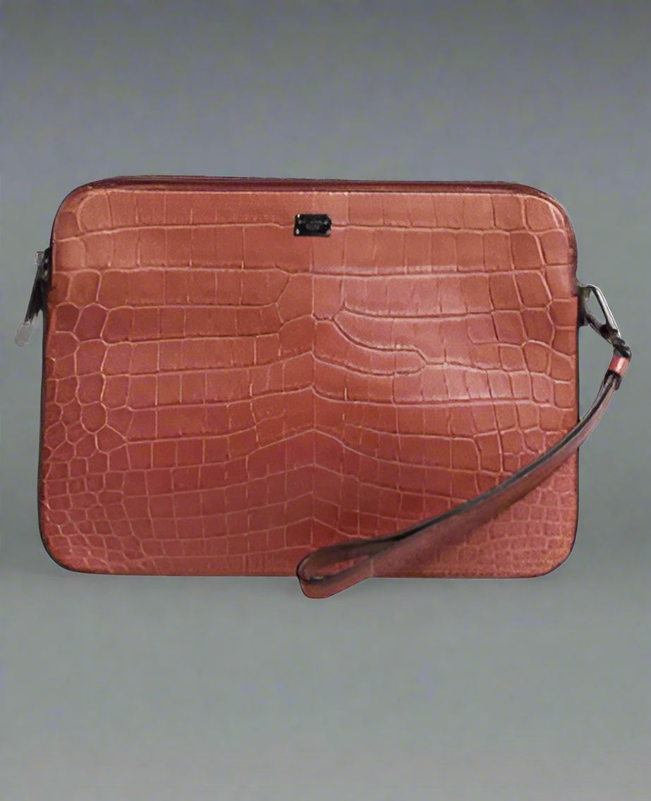Dolce & Gabbana BORDEAUX CROC LEATHER LOGO PLAQUE MEN BRIEFCASE BAG