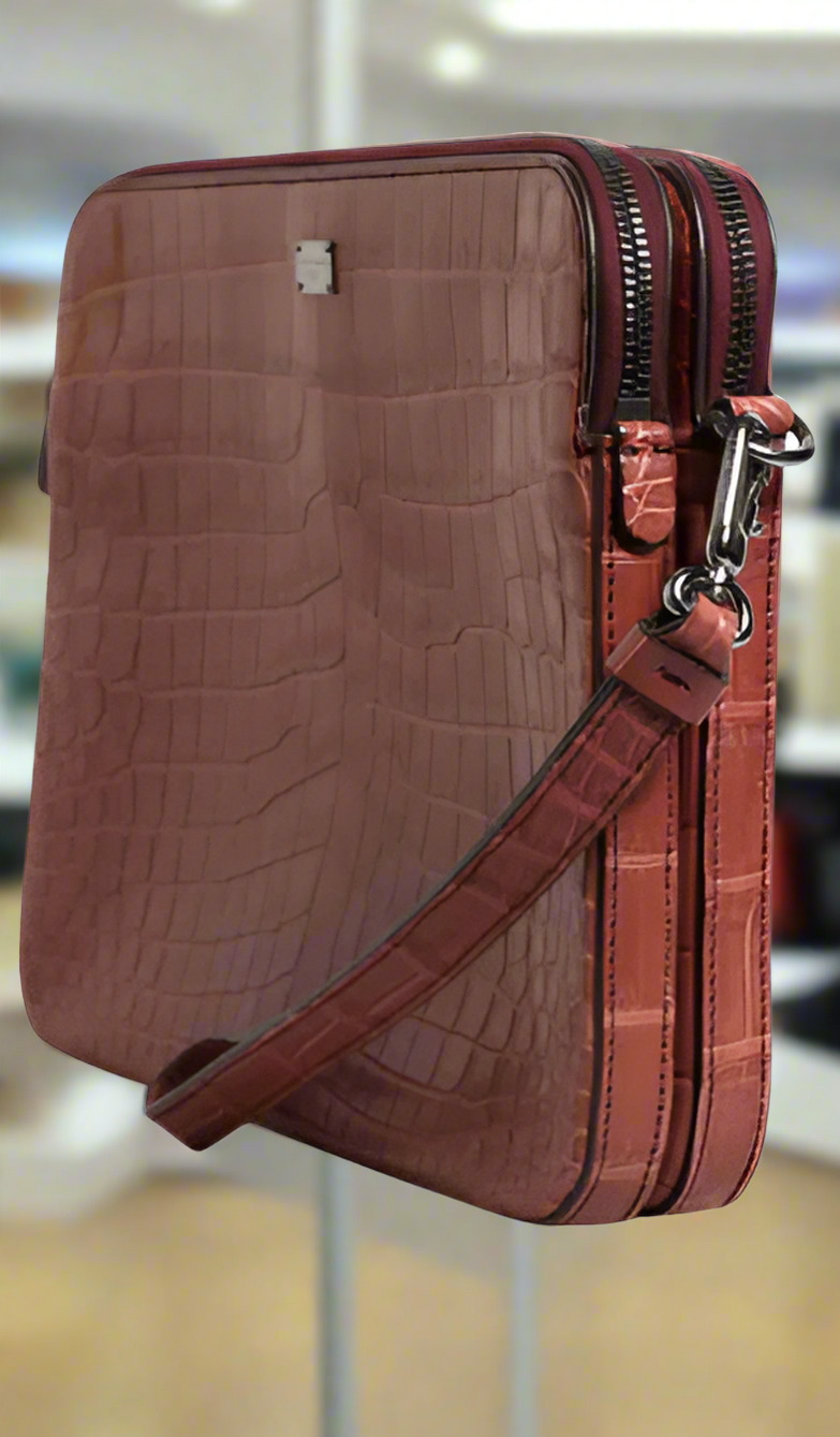 Dolce & Gabbana BORDEAUX CROC LEATHER LOGO PLAQUE MEN BRIEFCASE BAG