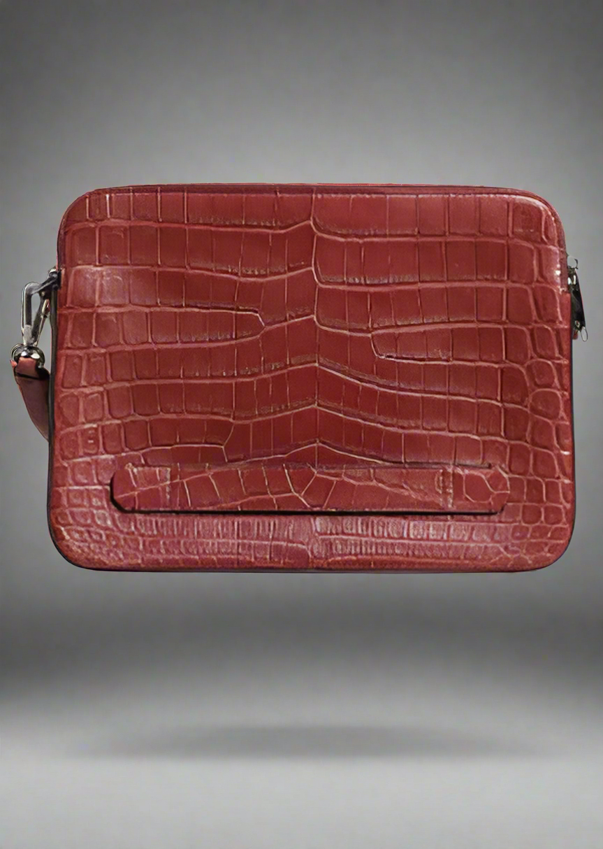 Dolce & Gabbana BORDEAUX CROC LEATHER LOGO PLAQUE MEN BRIEFCASE BAG