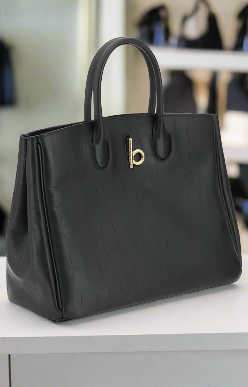 BURBERRY BLACK LEATHER CROCCO HANDBAG