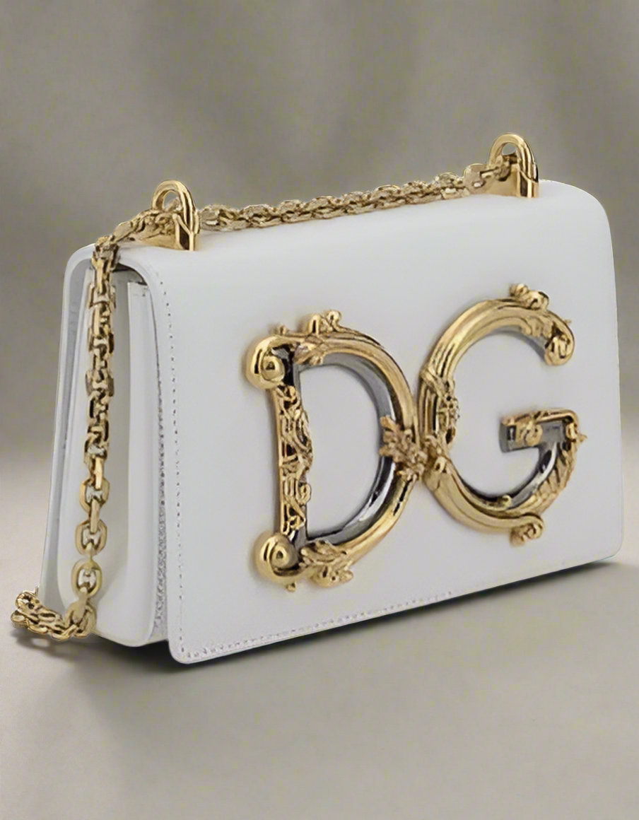 Dolce & Gabbana white leather LOGOED SHOULDER BAG