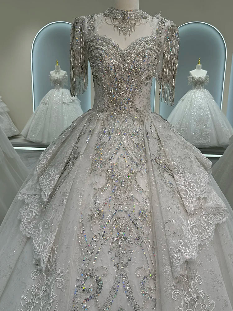 Luxurious Off Shoulder French Wedding Dress EDW325