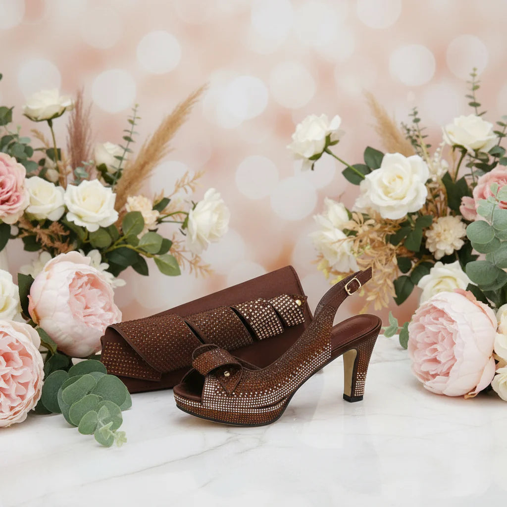 Edleess Fashion Bridal Italian Design DiamondEncrusted Bag And HighHeeled Shoes Set GHTR54