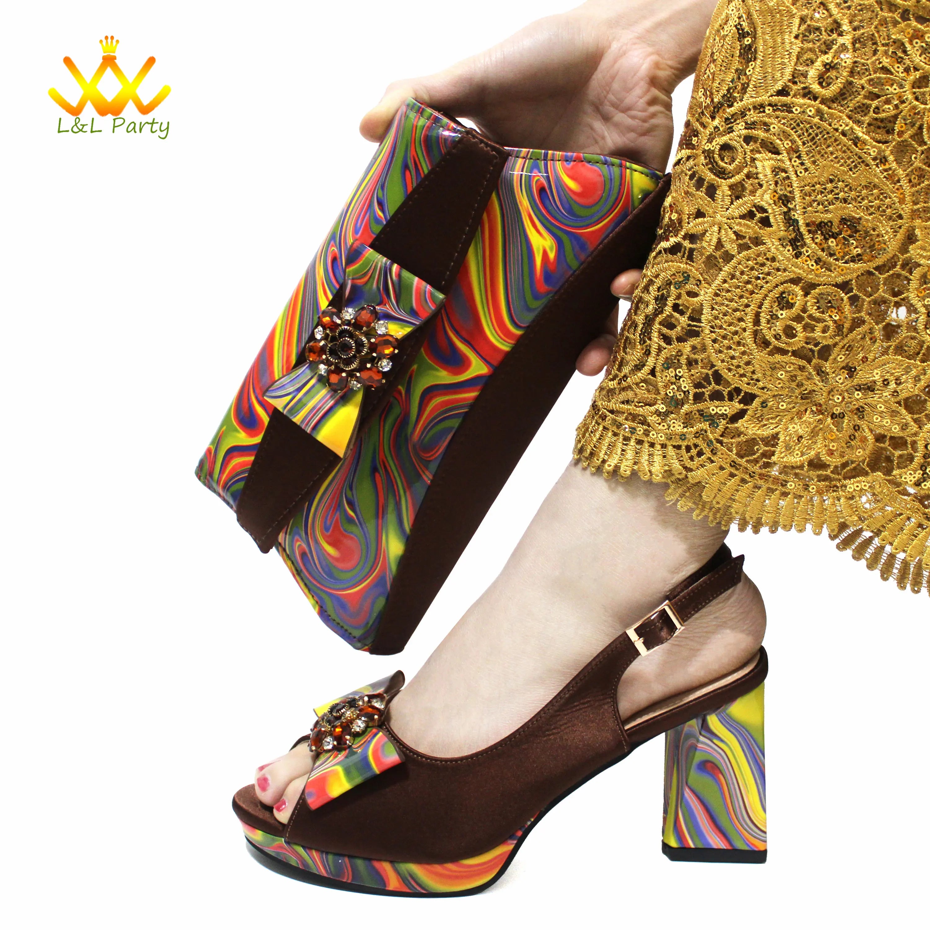 Edleess Fashion Bridal Italian Design Shoes Matching Bag Set BGT543