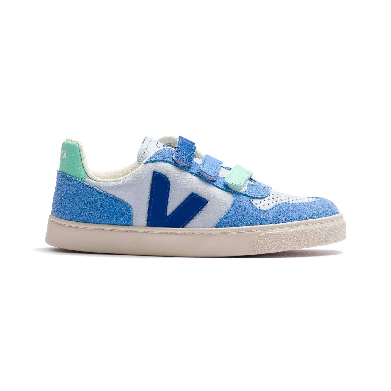 Veja Small V-10 Leather Kid's Shoe - Ice Multico Indigo