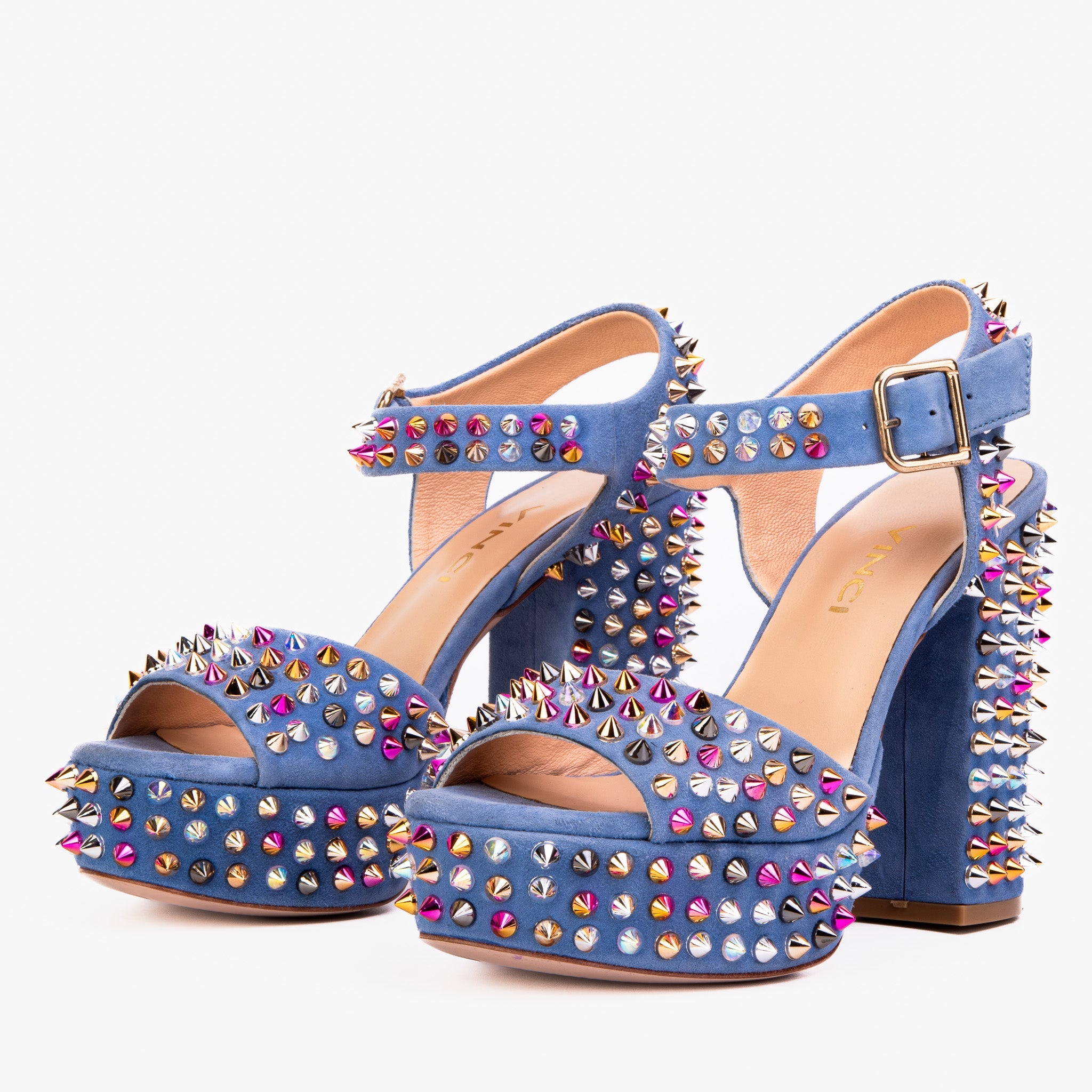 The Tampico Blue Suede Leather Spike Platform Heel Women Sandal