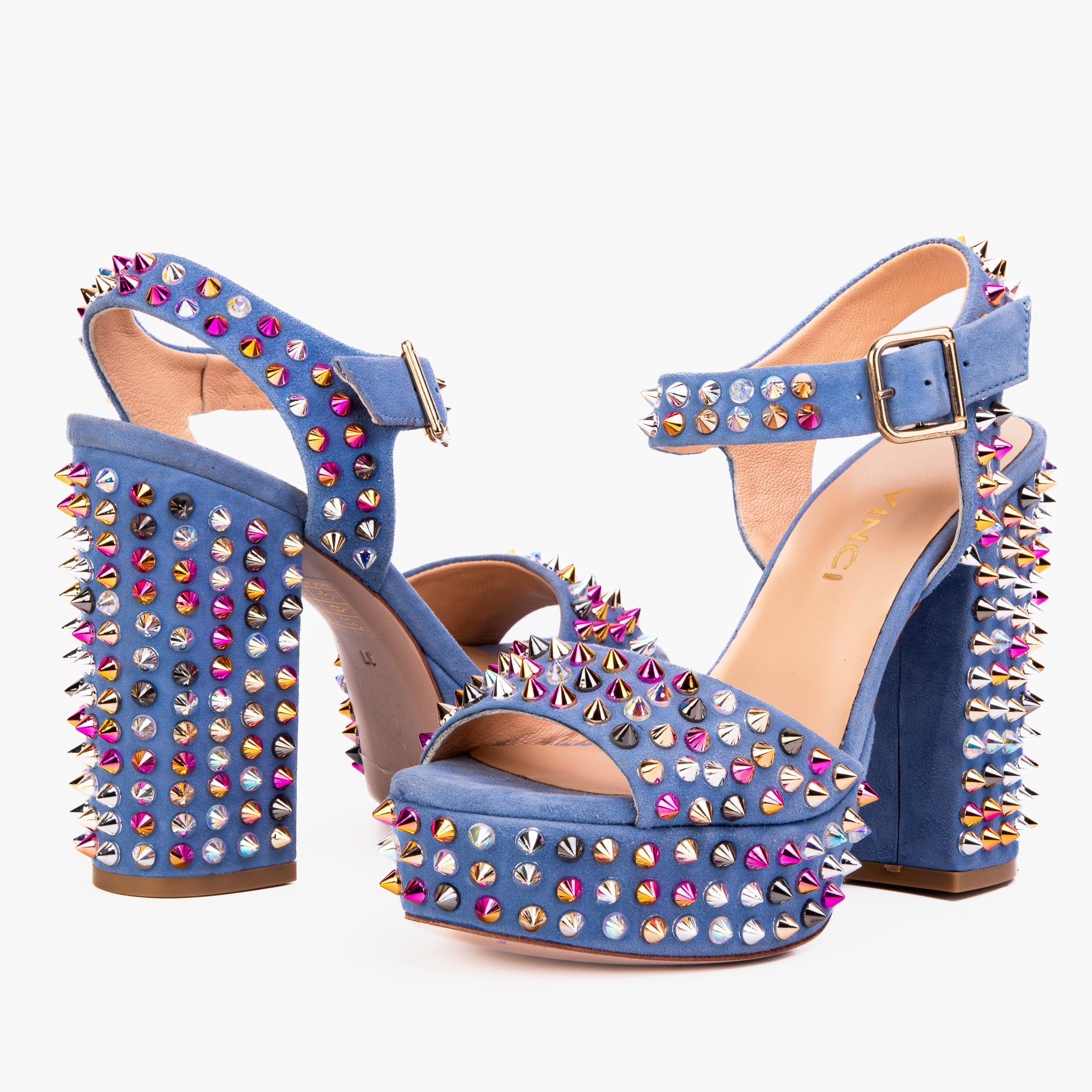 The Tampico Blue Suede Leather Spike Platform Heel Women Sandal