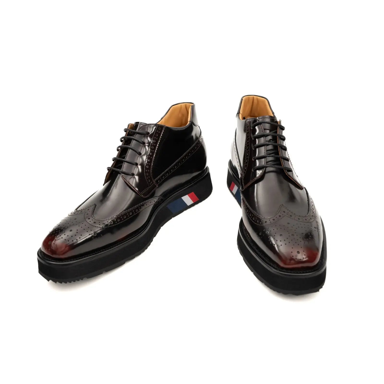 Divinch Tri-Stripe Brogue Platform Calfskin Patent Wine