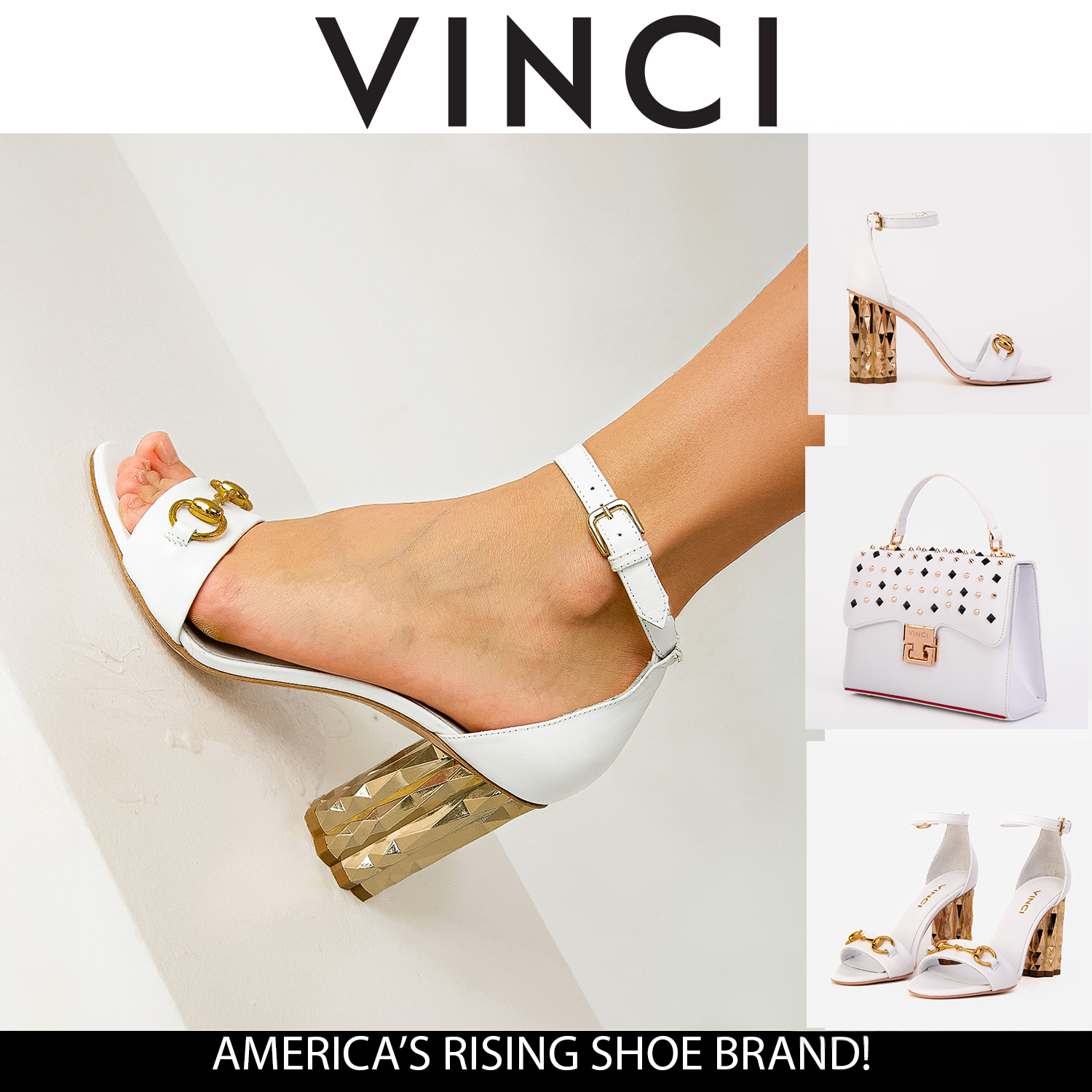 The Avlonya Block Heel White Leather Women Sandal
