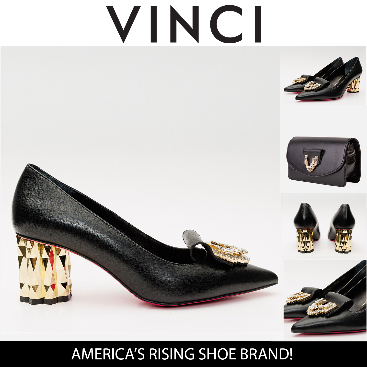 The Love Black Leather Block Heel Pump Women Shoe