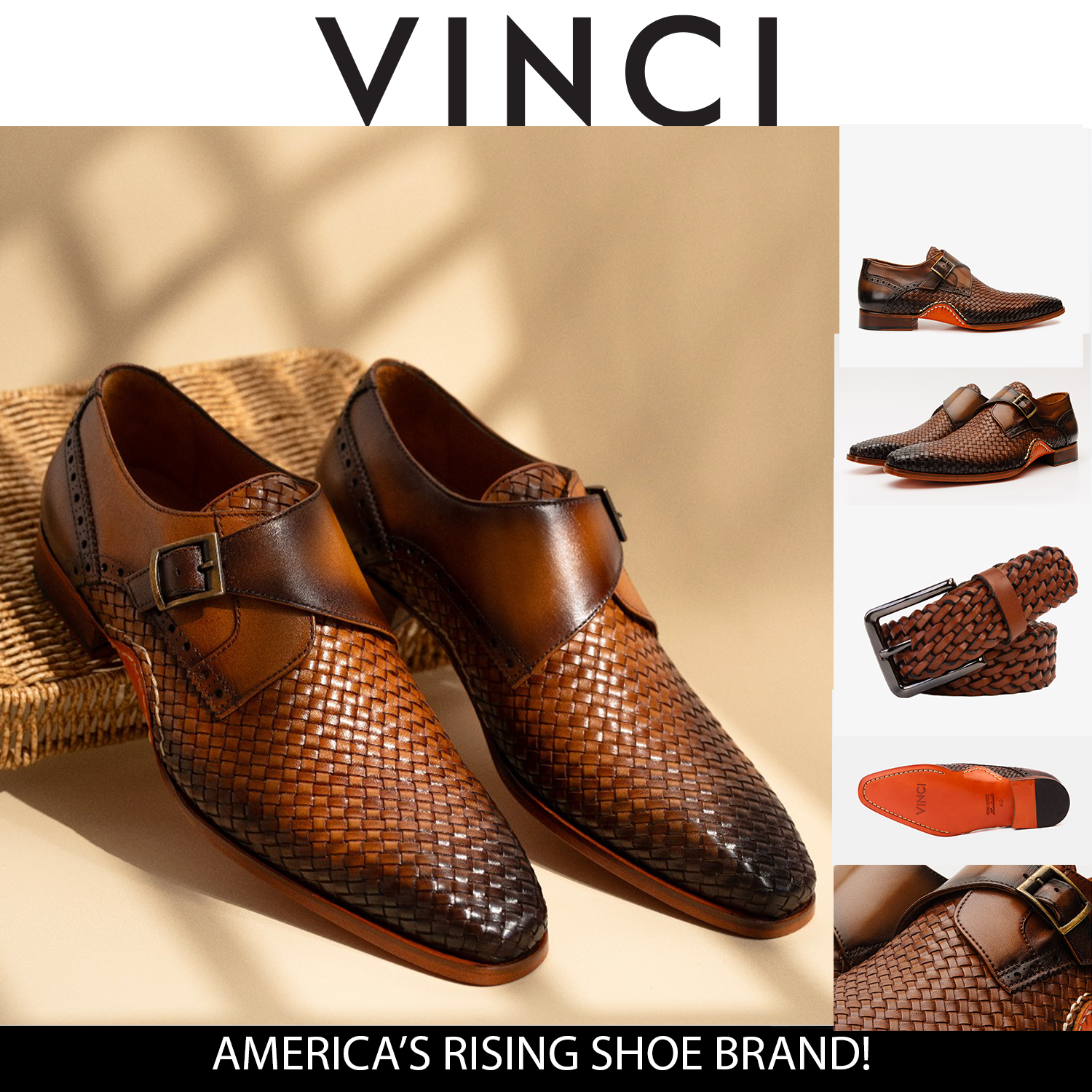 The Rolls Woven Tan Leather Single Monk Strap Handmade Men Shoe