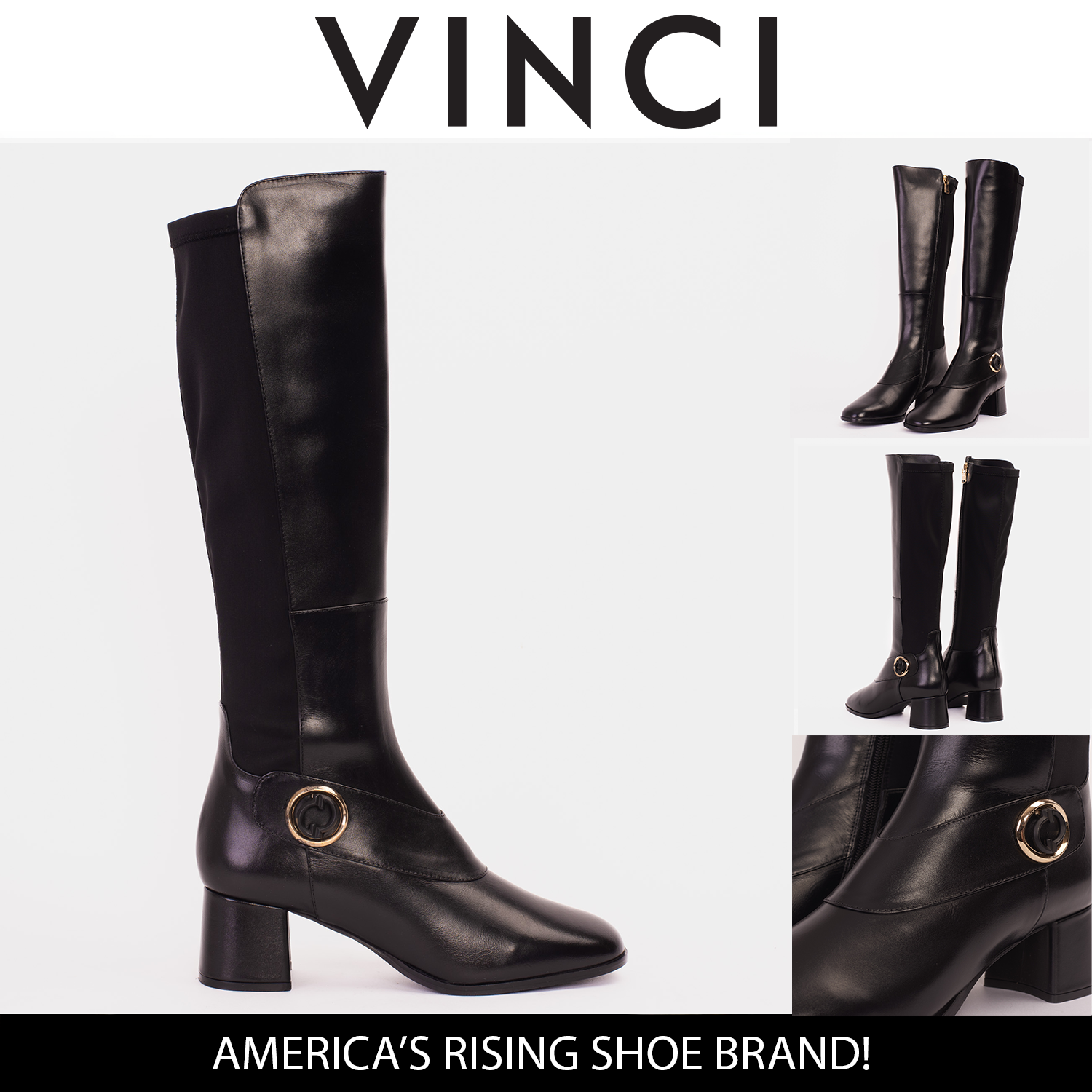 The Windsor Black Leather Knee High Women Boot