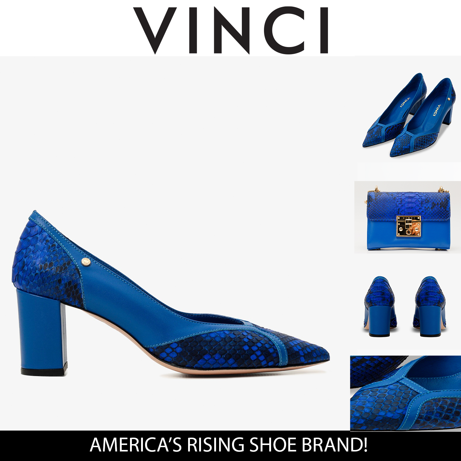 The Toskana Sax Blue Pythn Leather Block Heel Pump Women Shoe