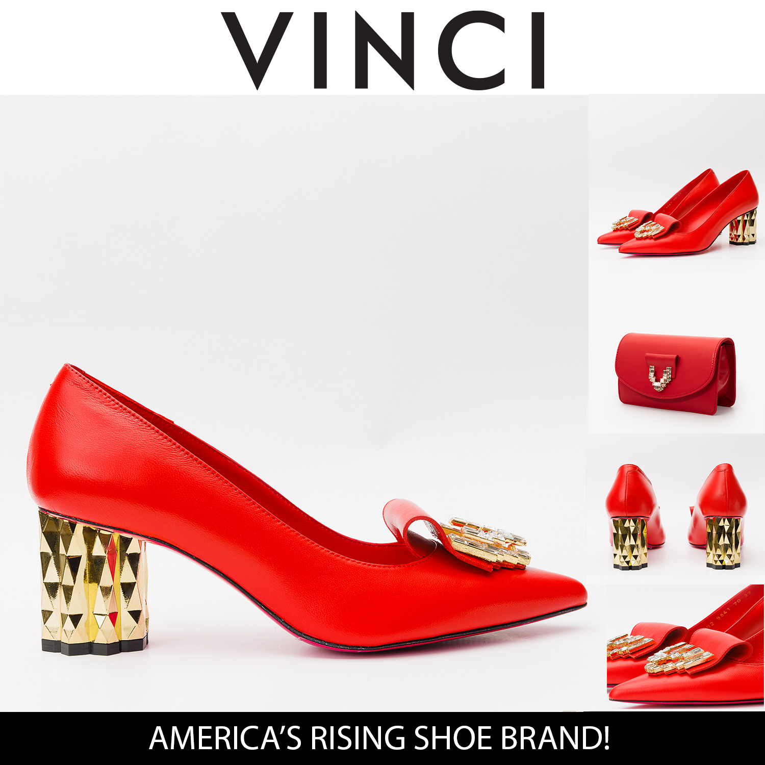 The Love Red Leather Block Heel Pump Women Shoe