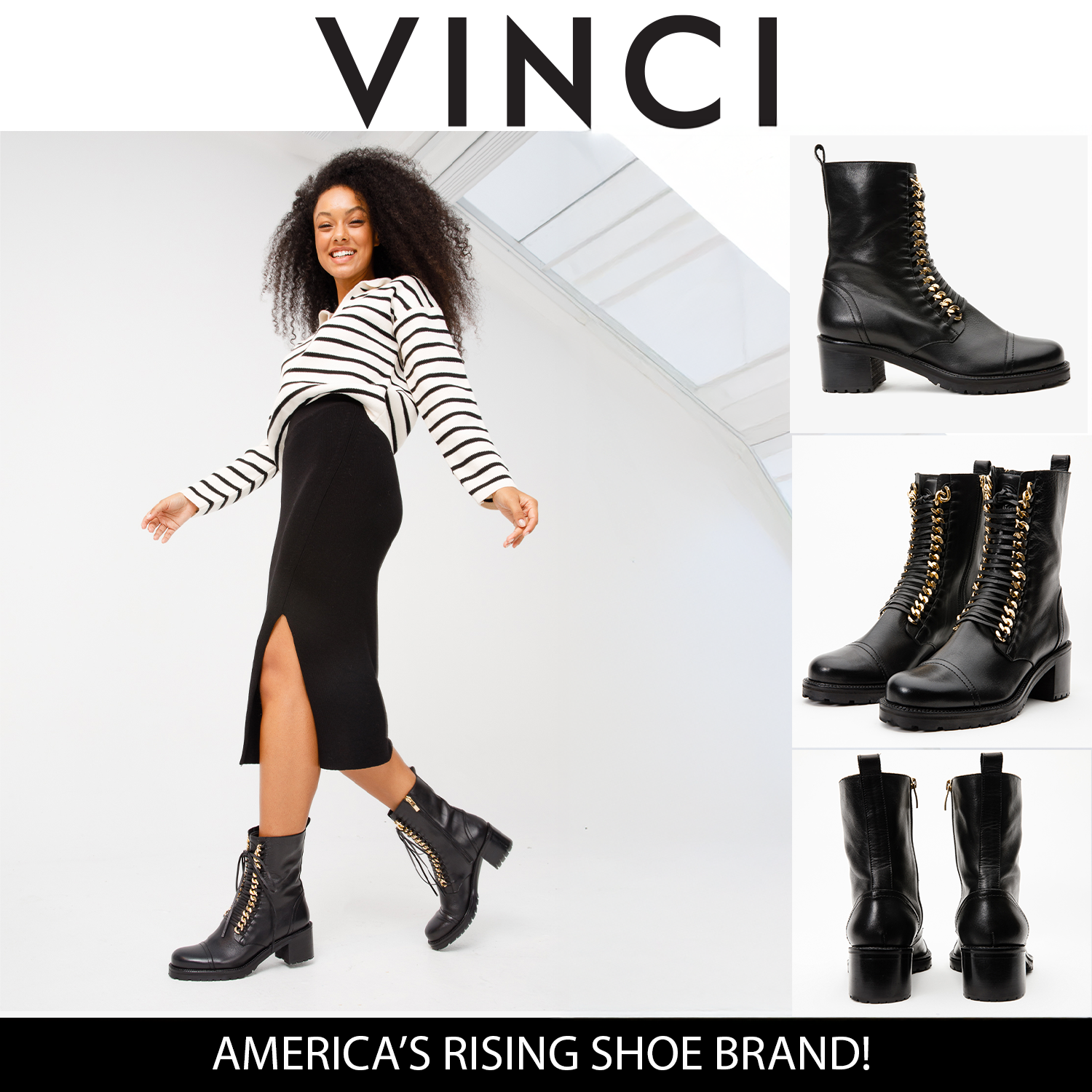 The Tuna Black Leather Mid Calf Women Boot