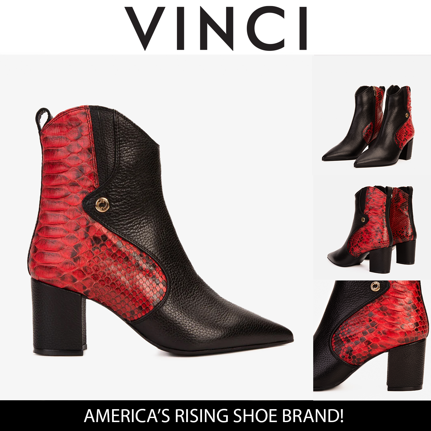 The Saturn Red Pythn Leather Block Heel Women Boot