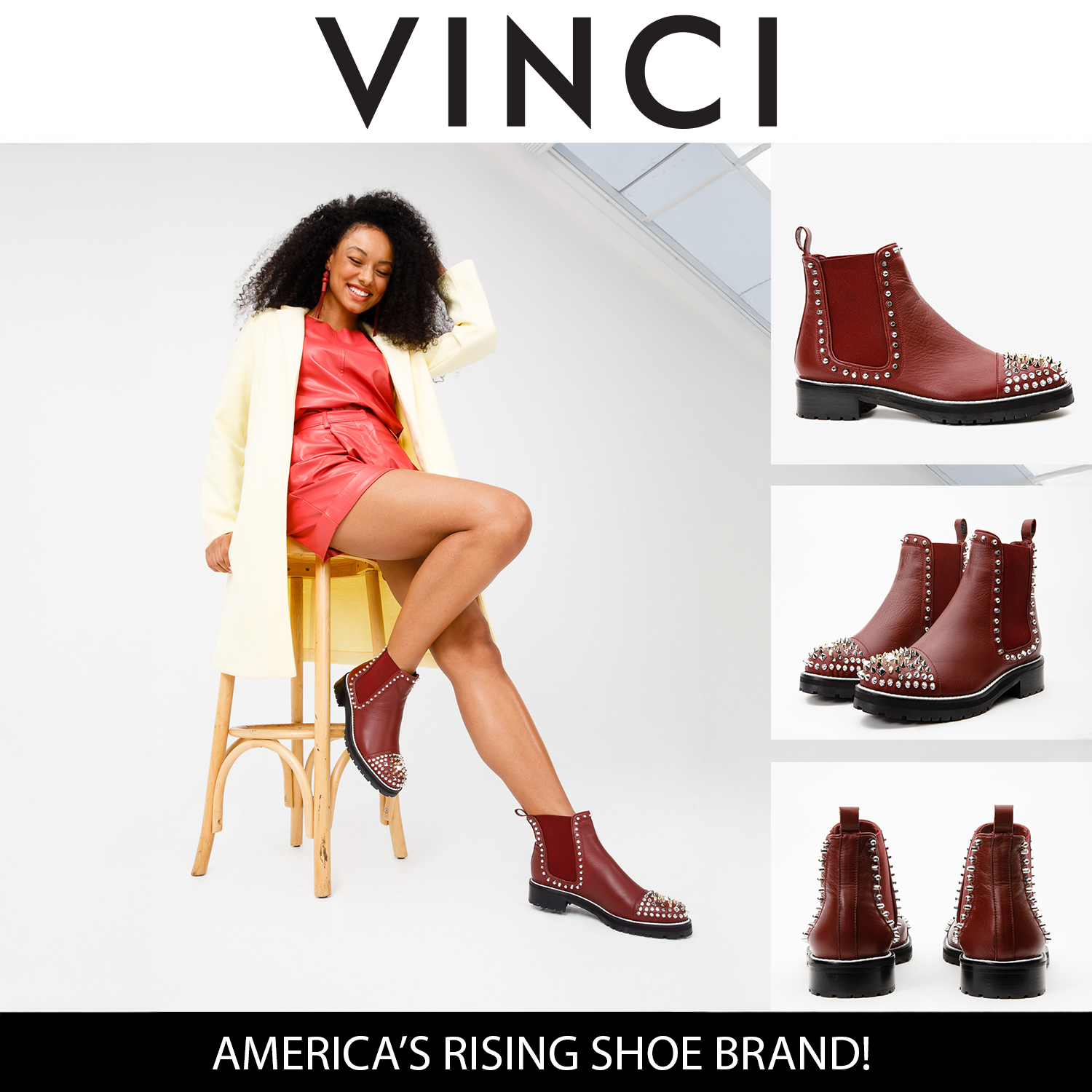 The Vuvulane Burgundy Spike Leather Ankle Women Boot