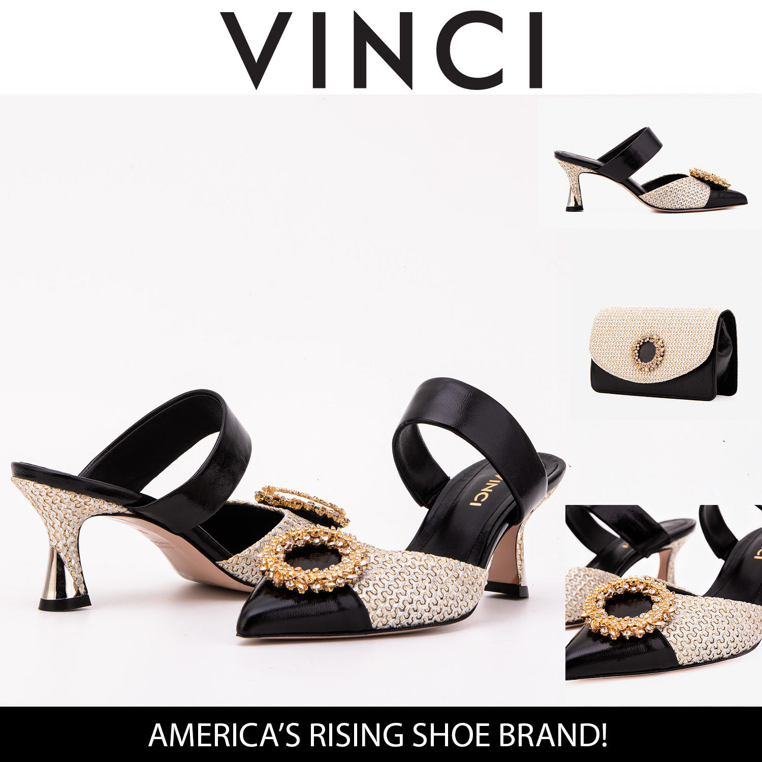 The Valencia Black & Cream Jewel Heel Women's Mule Sandal