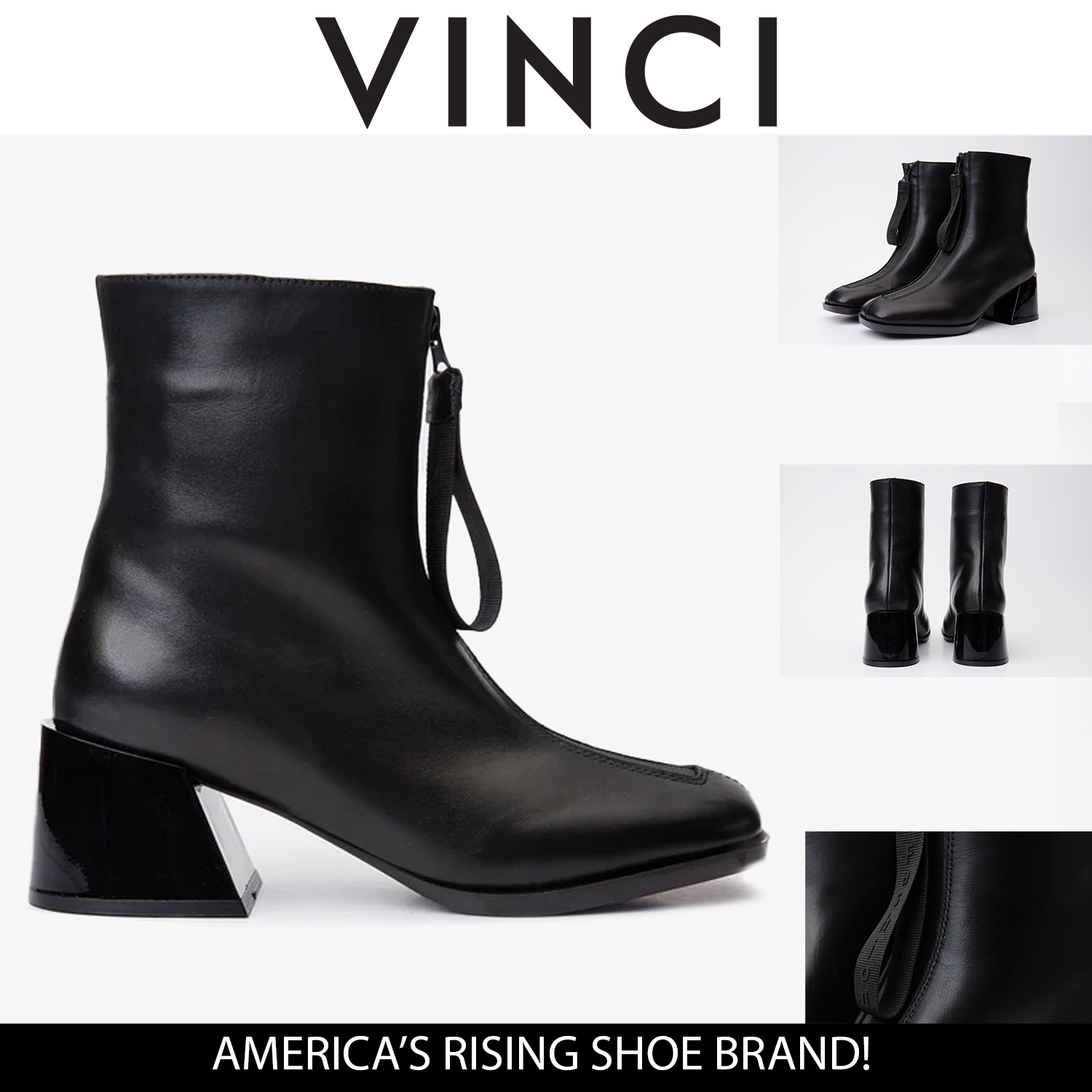 The Tackle Black Leather Block Heel Women Boot