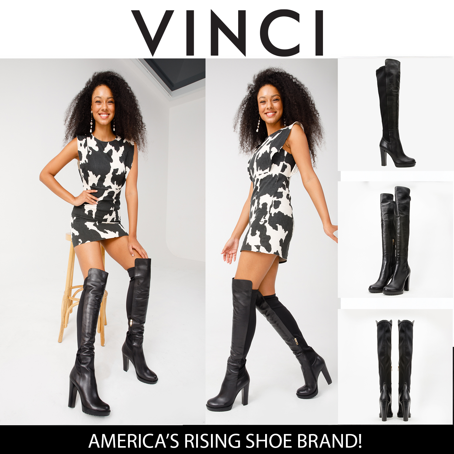 The Sao Paulo Black Leather Knee High Platform Heel Women Boot