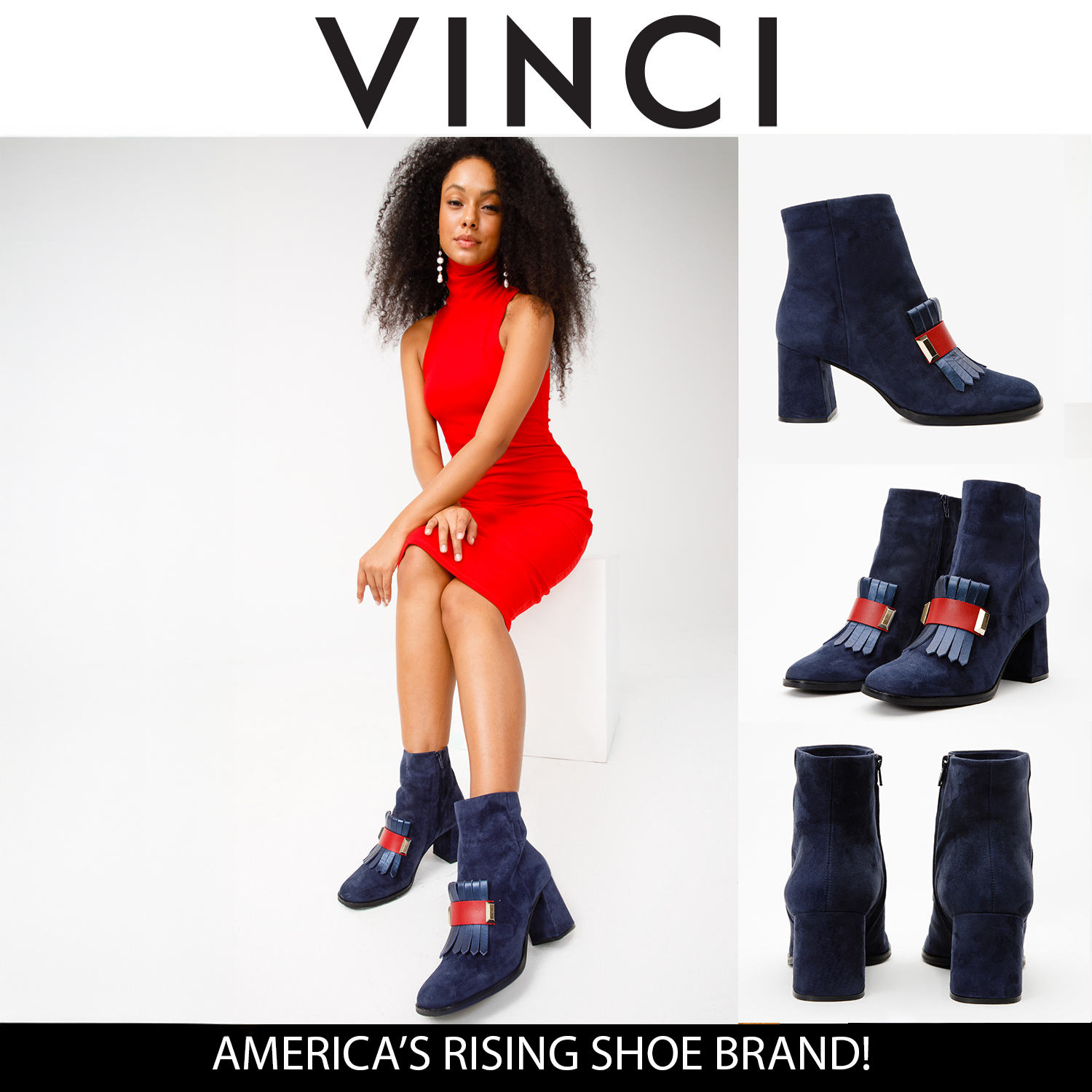 The Luksor Navy Blue Suede Leather Block Heel Women Boot