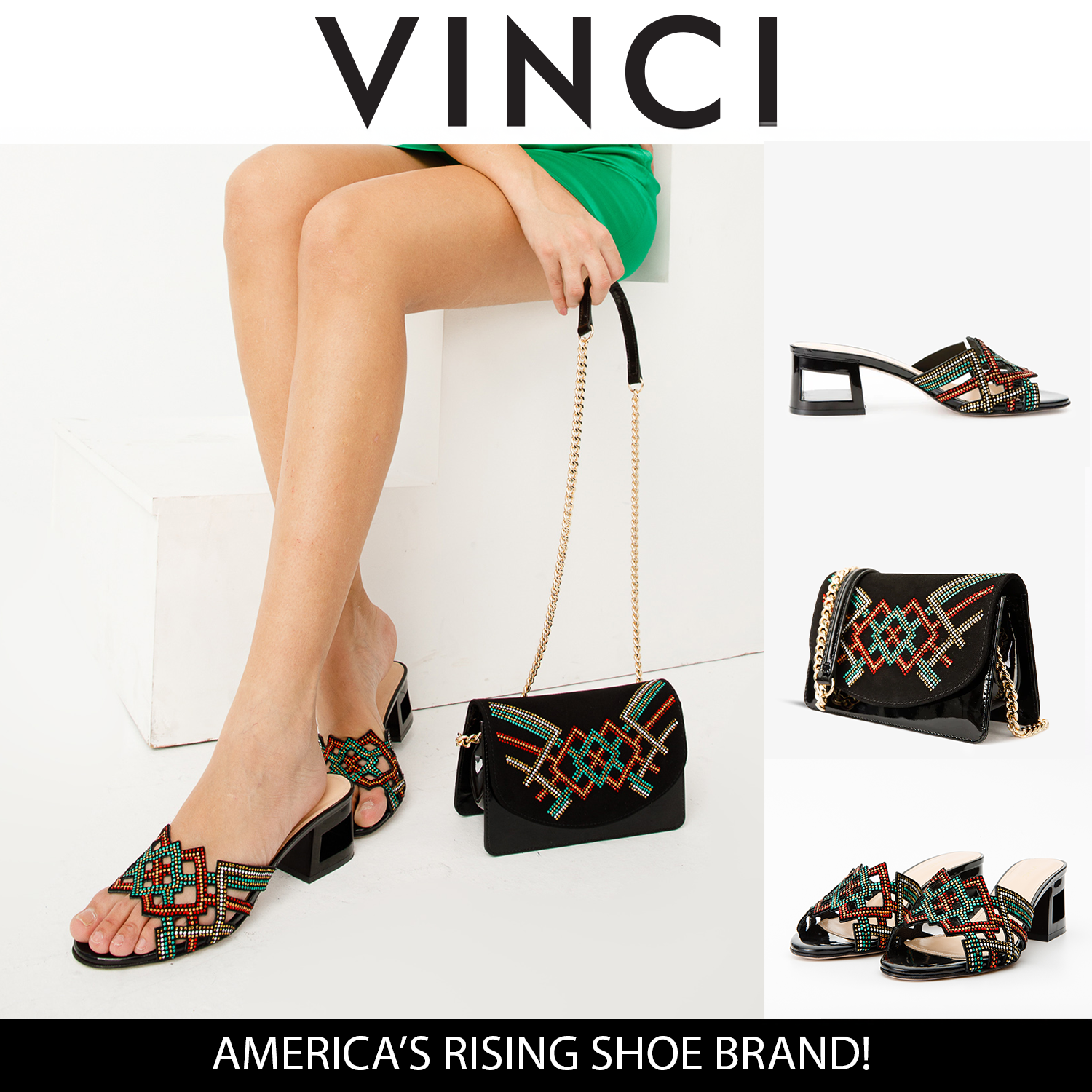 The Palma Black Glitter Leather Block Heel Women Sandal