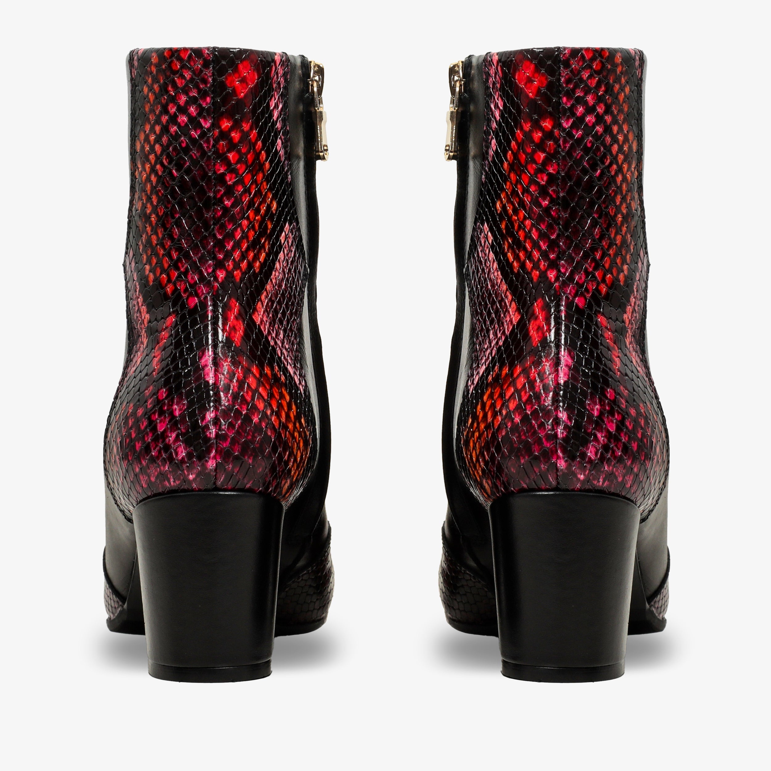 Gray Black & Fuchsia Leather Block Heel Women Boot