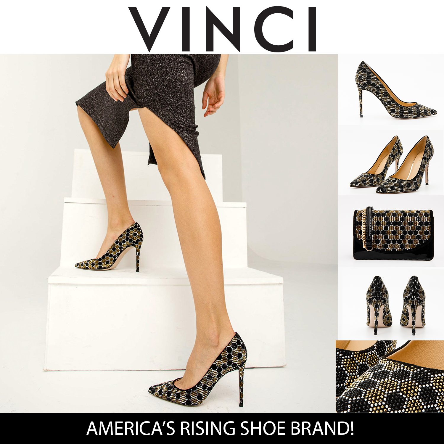 The Bolu Black & Gold Glitter Leather Pump Women Shoe