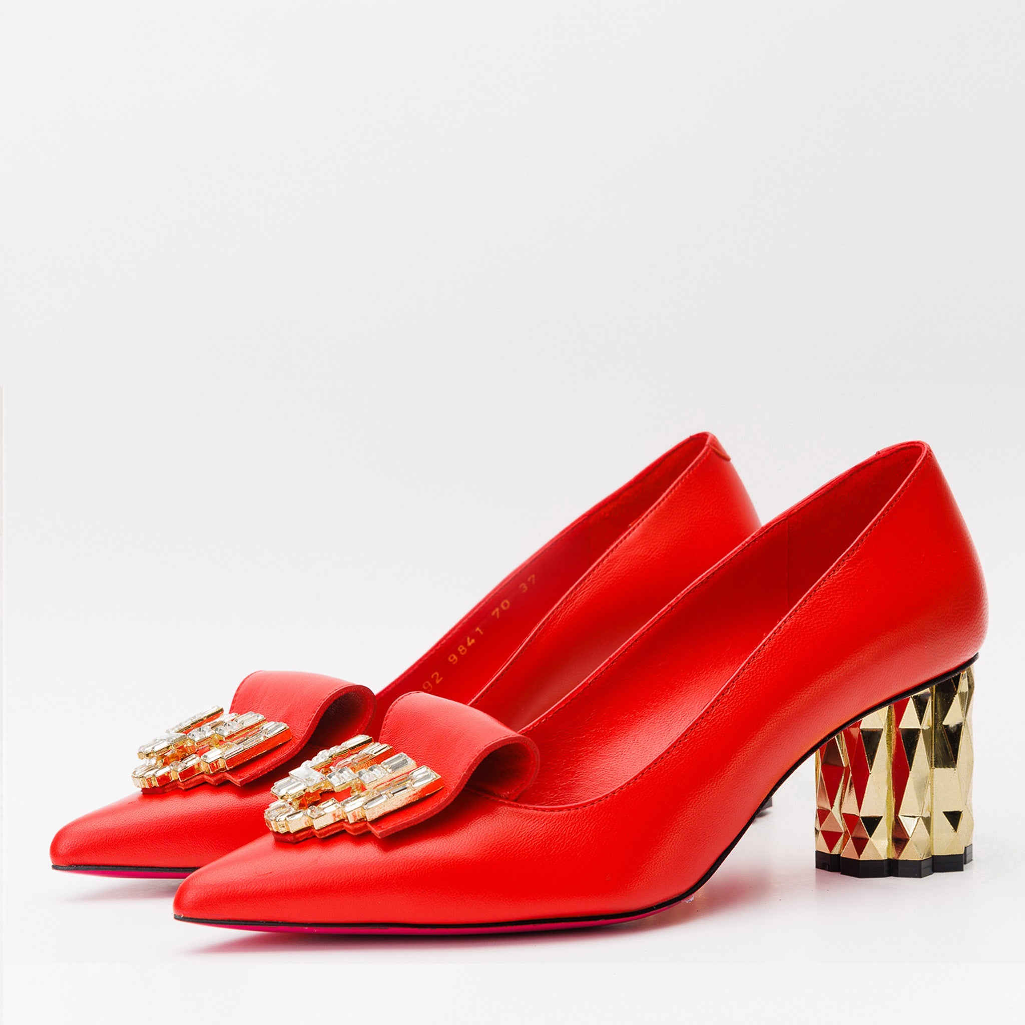 The Love Red Leather Block Heel Pump Women Shoe
