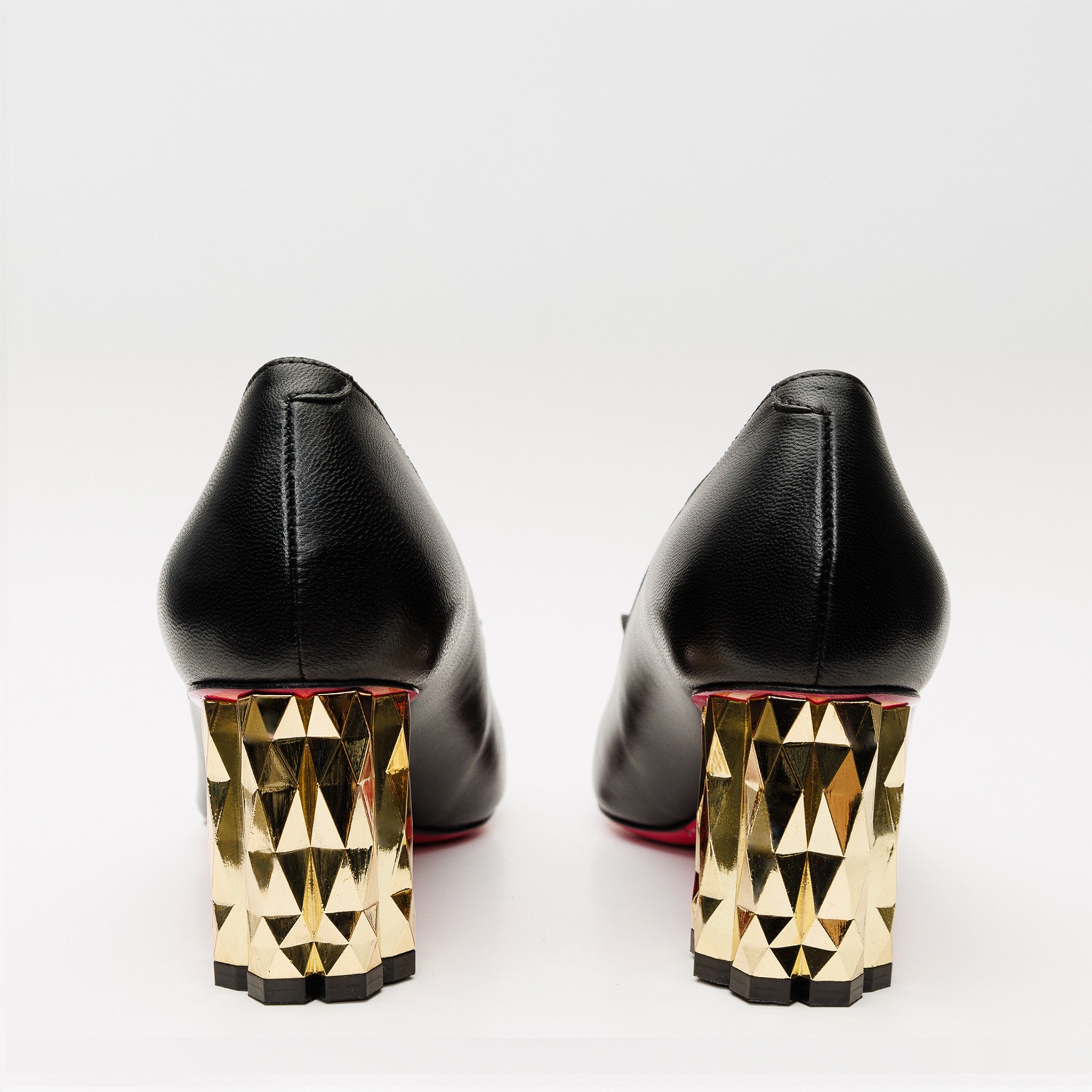 The Love Black Leather Block Heel Pump Women Shoe