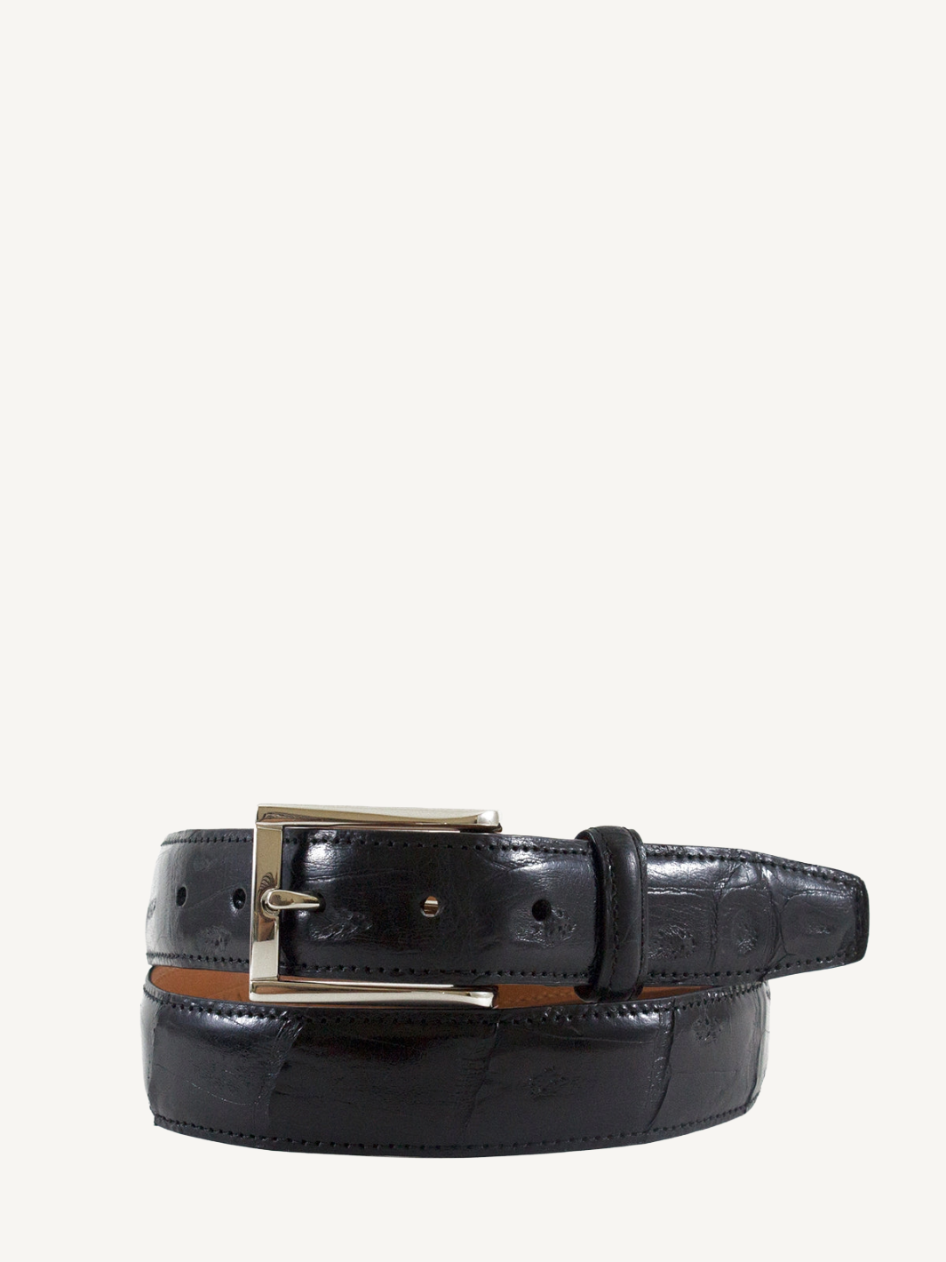 Unknown Brand Crocodile Tail Premium Leather Belt Black
