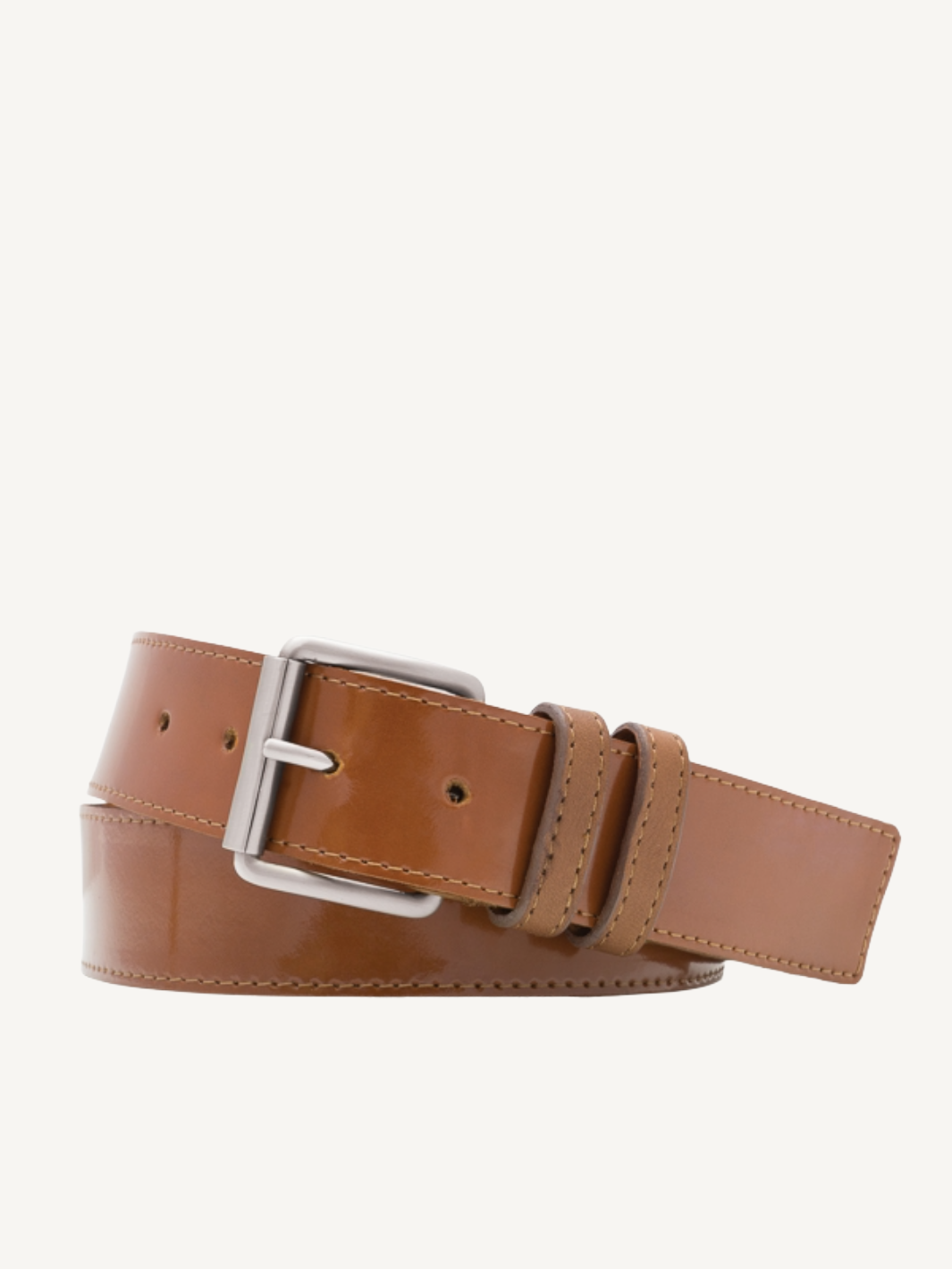 Gemini Nappa Leather Belt Cognac 40mm Brushed Nickel Buckle