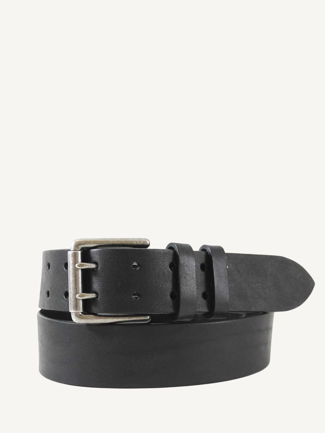Double Prong Jean Belt Full Grain Leather Black Handcrafted In The Usa
